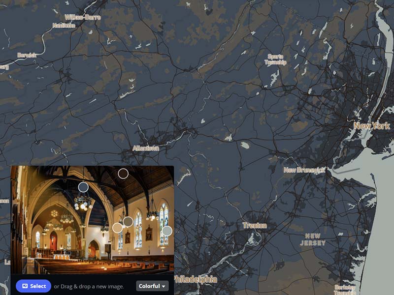 I didn't realise that cartogram could configure an uploaded image in different ways so I tried to test out how they all looked for the same images. The colourful option made the map a muted teal with some grey accents for the green space. 