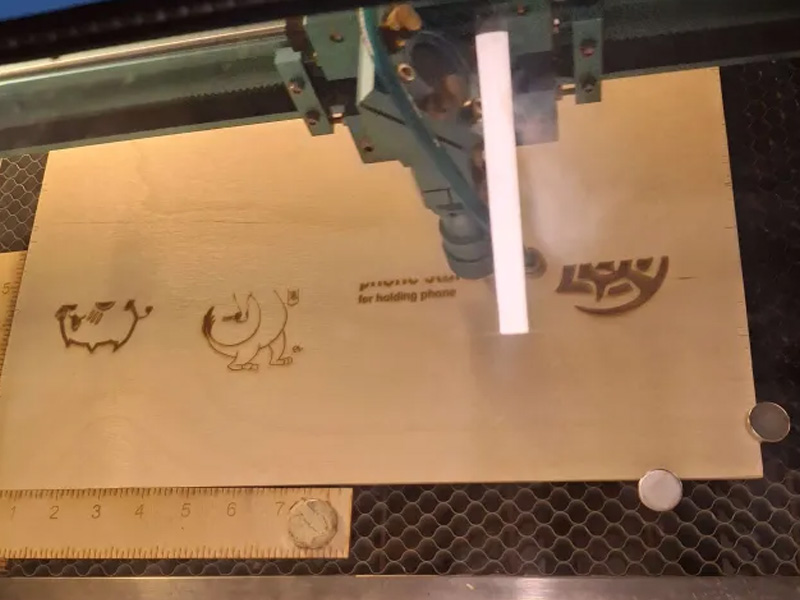 The glass on on the machine allowed me to take some pictures of the process. The laser cuts things layer by layer, as pictured, and did that until the entire design was created.