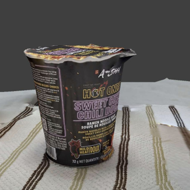 When I moved to a location with better lighting, I scanned this cup noodles containter to make sure Scaniverse worked. I was once again surprised at the amount of detail that was picked up, but also a bit frustrated since the edges of the cup were very rough.