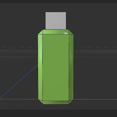Making the main shape of the usb was not hard, all I did was take two cubes, adjust their height, and gave the case a bevel, adjusting the setting to be more jagged. I also added a simple lime materal to match the case's colour
